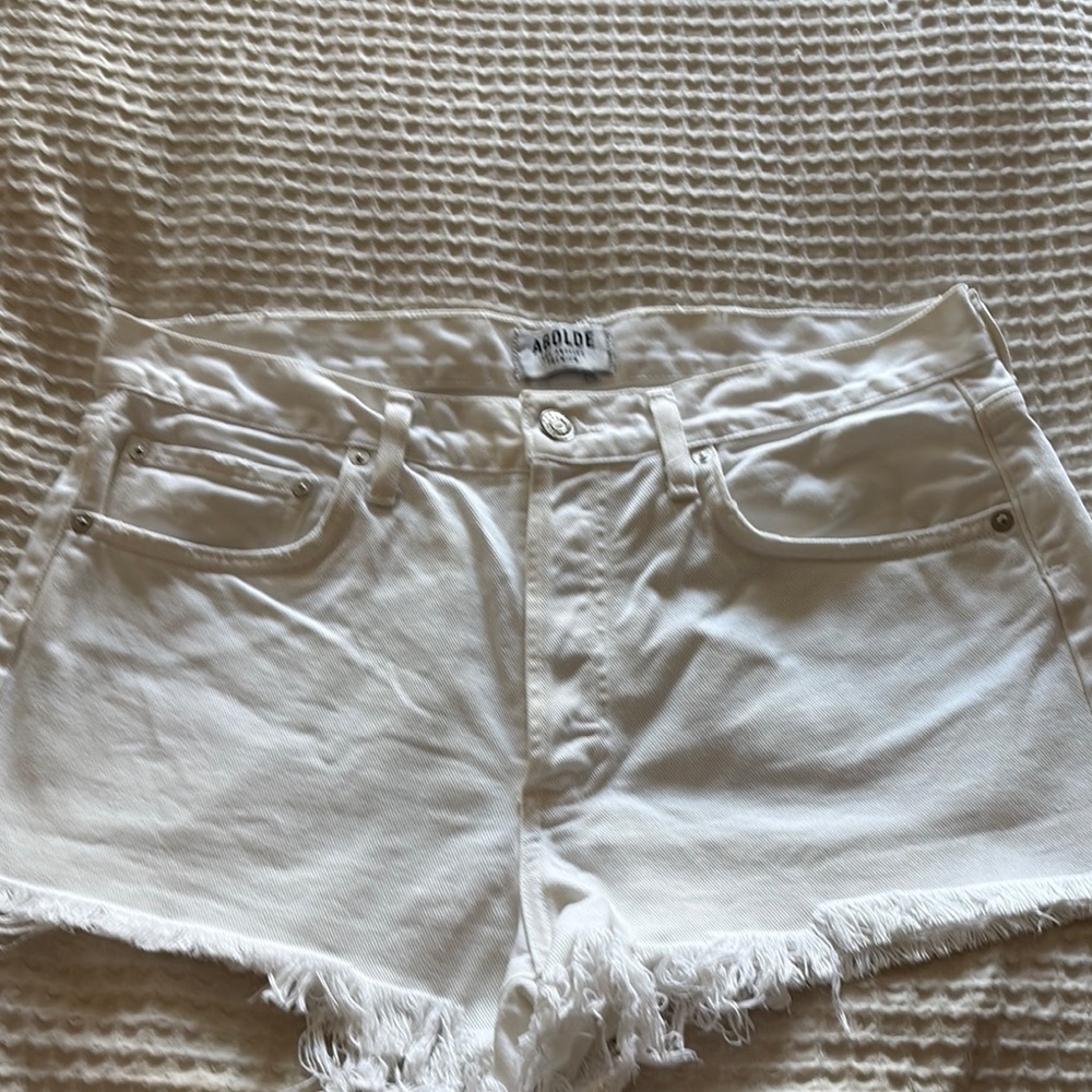 Agolde White Jean Shorts Distressed Frayed Hem